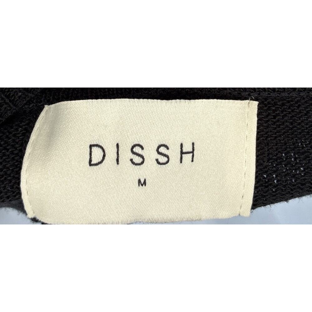 DISSH Black Ribbed Knit Maxi Dress M Tencel Linen V Neck Long Sleeve Ivory Trim - Picture 5 of 8
